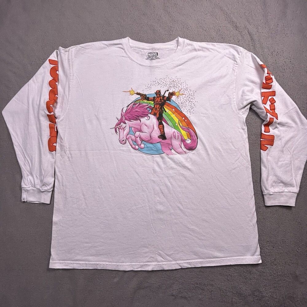 Marvel Deadpool Long Sleeve Mens XXL Unicorn Rainbow Graphic